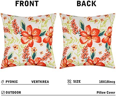 Pyonic Outdoor Pillows Covers Pack of 2 Spring Floral Waterproof Throw Pillow Covers 18X18 inch Outdoor Pillows for Patio Furniture Garden Square Outside Waterproof Pillow - Image 5