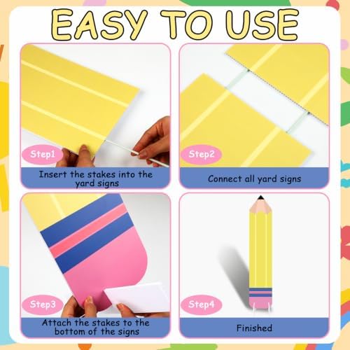 Thyle 6 Pcs 35.4'' Large Back to School Yard Signs Pencil Cutout Decor - Image 4
