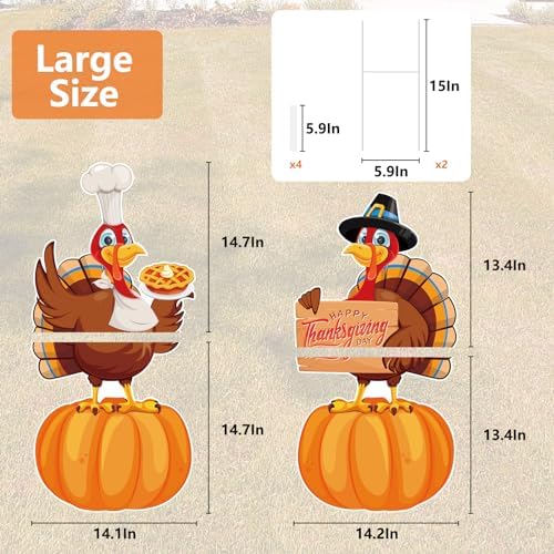Large Thanksgiving Turkey Plastic Yard Signs 2pc with Stakes - Image 2