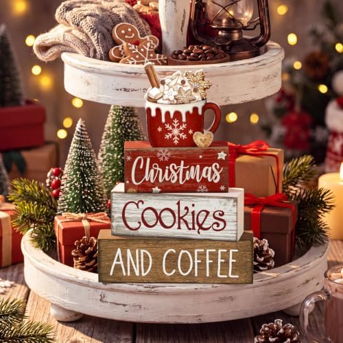 Lineshading 4 Pcs Christmas Coffee Table Decor, Hot Cocoa Wood Block Signs - Image 2