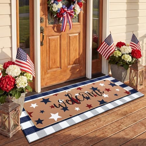 Tinideya 2 Pcs 4th of July Patriotic Door Mat Memorial Day Mat Outdoor - Image 2