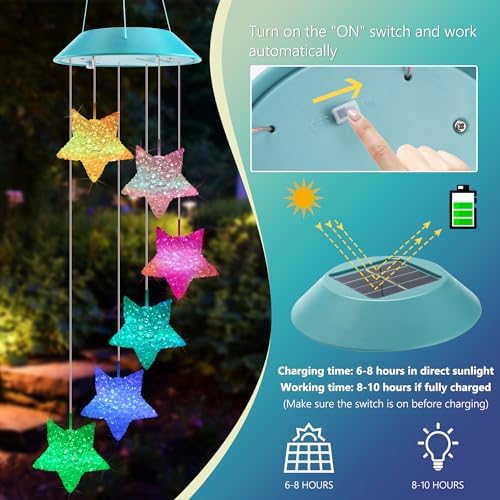Solar Wind Chimes Outdoor, Color Changing Star Gift for Mom Grandma - Image 3