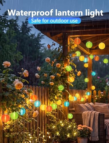 8.5Ft Multicolor Lantern String Lights, Summer Hanging String Lights with 10 Colorful Lanterns, Nylon Lights for Indoor Outdoor Party Decor, White Wire - Image 6