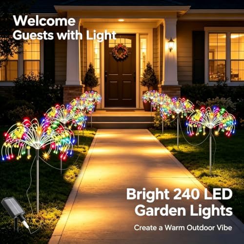 Solar Firework Garden Lights Outdoor, 4 Pack 240 LED Multicolor Solar Firefly Lights with 8 Modes, Waterproof Solar Garden Decorative Lights for Yard Patio Pathway Lawn Flowerbed Backyard Decor - Image 5