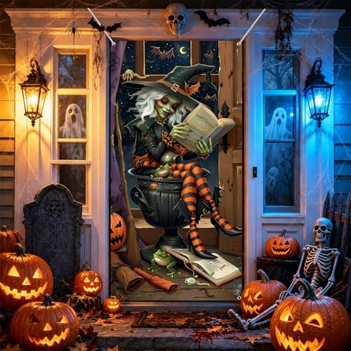 35.4" x 70.8" Halloween Door Cover, Haunted House Front Door Decor by seewan