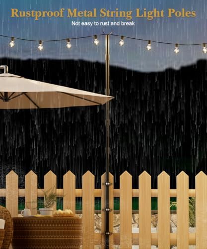 10Ft String Light Poles for Fence & Deck Railing, Outdoor Light Stand with Fence Brackets, Heavy-Duty Metal Poles for Backyard, Garden & Patio Party Lighting, Rustproof & Adjustable - Image 3