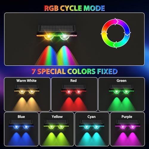 Solar Fence Lights Outdoor Waterproof 12 Pack Warm White & RGB 8 Colors Fence Lights Solar Powered with Ultra-Bright LED Lens Outdoor Solar Lights for Fence, Backyard, Railing, Patio, Wall, Step, Deck - Image 3
