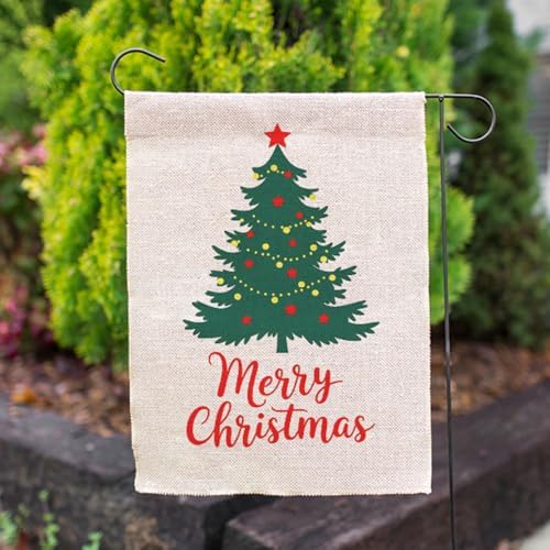 Moslion Merry Christmas Tree Garden Flag 12.5x18 Inch Mistletoe Pine Trees with Stars Light Yard Flag Burlap Banners Vertical Double Sided for Farm House Outside - Image 5
