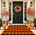 Fall Outdoor Rug Orange Buffalo Plaid Outdoor Rug Cotton Hand-Woven Buffalo Check Rug Layered Doormats for Front Door/Front Porch/Farmhouse/Entryway/Patio by CAINANEL