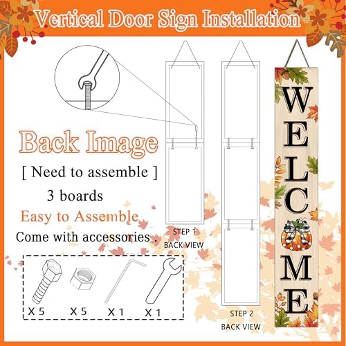 Fall Welcome Sign 47 inch Autumn Pumpkin Vertical Wooden Porch Sign Front Door Decorate For Garden Home Yard Farmhouse Thanksgiving Decor - Image 3
