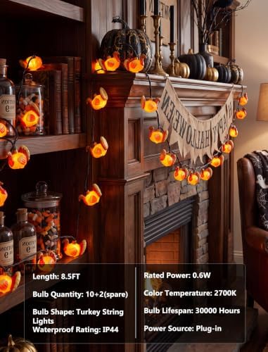 8.5FT 10 LED Outdoor Thanksgiving Turkey String Lights Plug in, Waterproof - Image 4