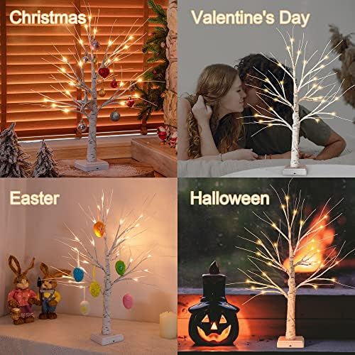 Woohaha Lighted Mini Birch Tabletop Christmas Decorations Tree, Warm White - Image 2