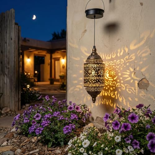 Hapjoy Moroccan Hanging Solar Lights Outdoor Garden Decor Sun and Moon Decorations Solar Lantern Waterproof for Patio Pathway Yard Backyard Garden Decorative (Cylinder, 2) - Image 5