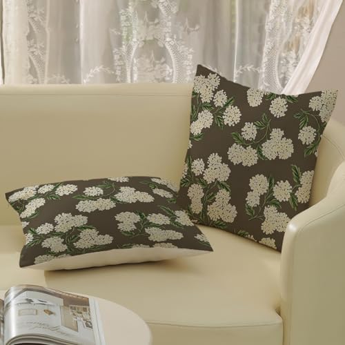 Brown Spring Pillow Covers 16x16 Inch 2 Pcs Green Yellow Hydrangea Flower Decor Throw Pillows Vintage Floral Seasonal Summer Outdoor Decoration Pillowcase Linen Cushion Cover for Couch Sofa - Image 4