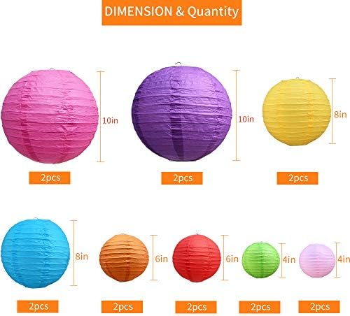 BEISHIDA Multi-Color Paper Lanterns 16Pcs 4/6/8/10 Inch Round Chinese Lamp - Image 2