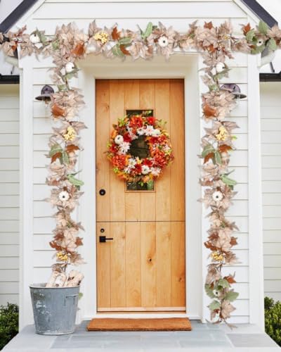 DearHouse 2 Pack Fall Garland Maple Leaf, 5.9Ft/Piece Hanging Vine Garlands Artificial Autumn Foliage Garland Thanksgiving Decor for Home Wedding Fireplace Party Christmas (White&Green) - Image 5
