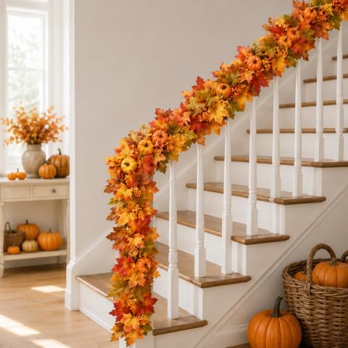 6 FT Fall Garland with Lights for Mantle, Fall Decorations for Home - Image 6