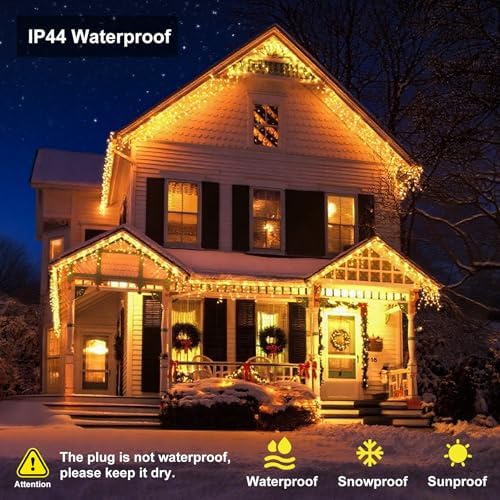 LED Icicle Lights for Outdoor Christmas Decorations,118Ft 1200 LEDs Christmas Fairy Light with Timer&Memory Function,8 Lighting Modes,Plug in hanging Curtain Lights for Xmas Party Wedding(Warm White) - Image 5