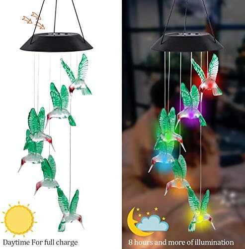 MorTime LED Solar Hummingbird Wind Chime, 25" Mobile Hanging Wind Chime for Home Garden Decoration, Automatic Light Changing Color(Hummingbird) - Image 4