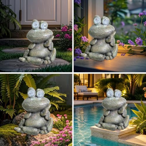 NBQQ Solar Frog Statue Resin Stone Art Statue Outdoor Yard Garden Ornament - Image 7