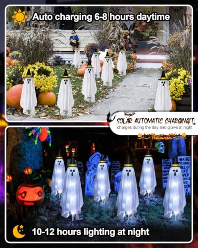 Halloween Decorations Solar Ghost Lights Outdoor, 6-Packs Solar Garden Spooky Decorations Lights, Light up Floating Scary Ghosts Decorations, Lights Yard, Pathway,Haunted House Party Decor - Image 5