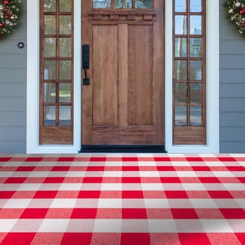 Christmas Buffalo Plaid Rug 4x6 Ft, Red White Indoor Outdoor Rug by PIXFAIRY
