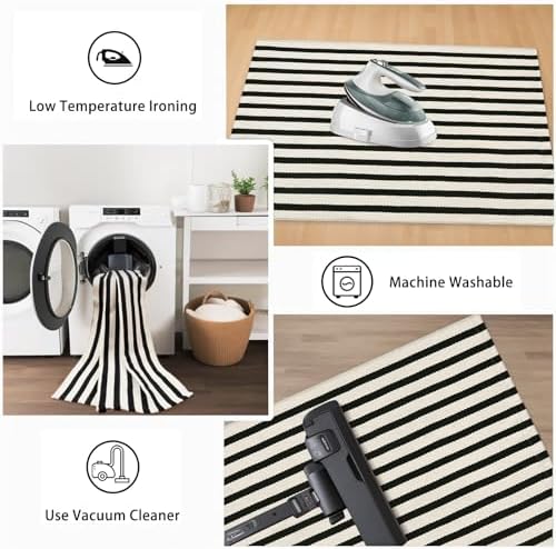 Fall Front Door Mat 2'x4.3', Cotton Washable Striped Outdoor Rug - Image 6
