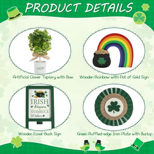 St Patrick's Day Decoration for Home Office 8 PCS Tiered Tray Decor Set - Image 4