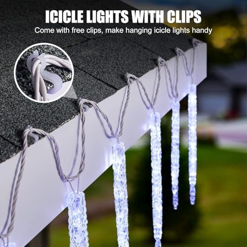 Minetom Christmas Icicle Lights - 2 Pack Total 200 LED 40 Tubes Twinkling Crystal Icicle String, Connectable Waterproof Hanging Christmas Lights Plug in for Winter Eave Holiday Outdoor Decoration - Image 6