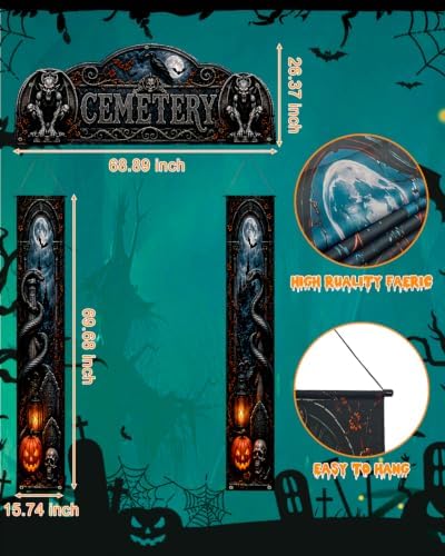 ALKB Halloween decorations door Banners - 3 Pcs Halloween Cemetery Banner - Image 2