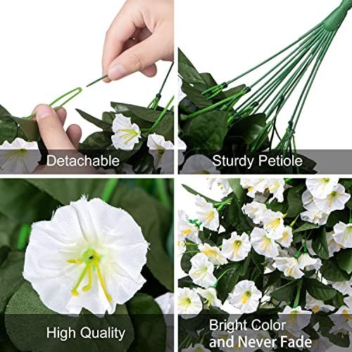 HyeFlora Artificial Fake Hanging Flowers Plants Vines for Outdoor Summer Decoration, 2PCS Faux Silk White Morning Glory Look Real UV Resistant for Home Outside Planter Porch Patio - Image 3
