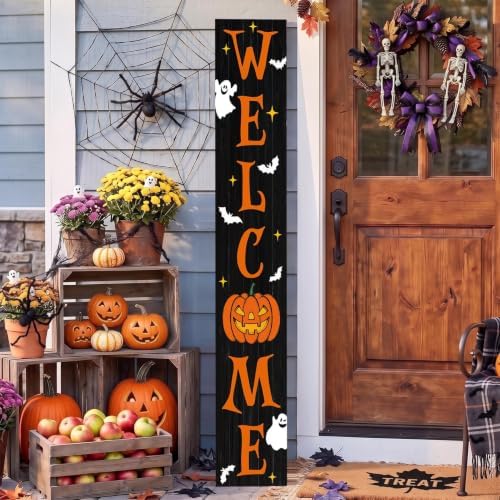 Welcome Porch Sign, Wooden, 47.2", Outdoor Front Door, Spooky Ghost - Image 5