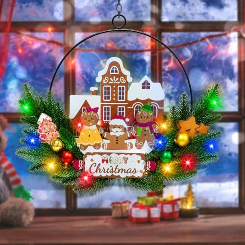 Pre-Lit Christmas Wreath for Front Door, Gingerbread with 6H On/18H Off - Image 4