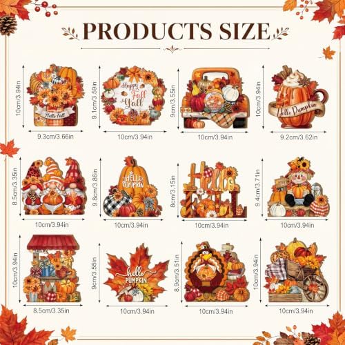 Leinuosen 12 Pcs Vintage Fall Decor, Pumpkin Gnome Maple Turkey Sign Set - Image 3