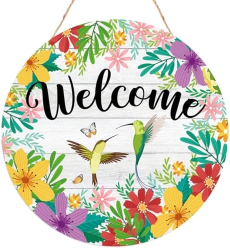 Welcome Spring Sign for Front Door, Seasonal Hanging Decorations, Welcome Hanging Sign with Hummingbirds for Farmhouse Home Front Door Porch by Unknown