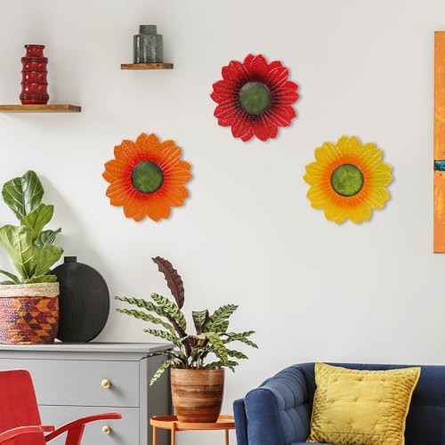 YEAHOME Sunflower Wall Decor - 9 inch Metal Flower Wall Art Decorations, Sunflower Yard Garden Decor Hanging for Kitchen, Bathroom, Bedroom,Handmade Gift for Home, Indoor or Outdoor (Set of 3) - Image 7