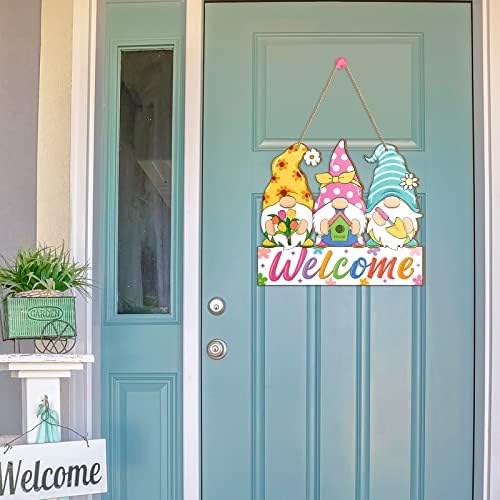 Ferraycle Spring Flower Door Sign Easter Bunny Door Decor Hello Spring Sign Welcome for Front Colorful Wooden Hanging Decorations for Home Indoor Outdoor Farmhouse (Gnome) - Image 4