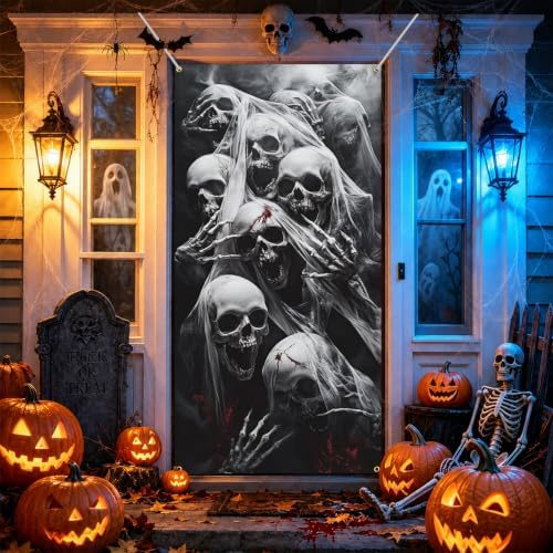 Halloween Door Cover, Fabric Front Door Porch Sign for Halloween Party by seewan