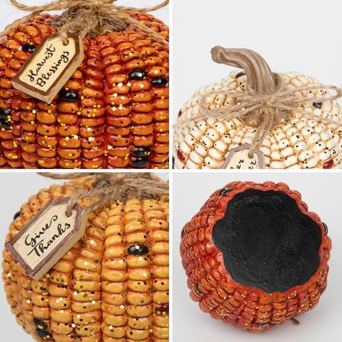 Briful 3-Piece Resin Corn Pumpkin Set Fall Decor - Image 3