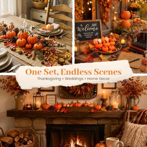 HANSGO 50 PCS Artificial Pumpkins with Pinecones Acorns and Maple Leaves - Image 6