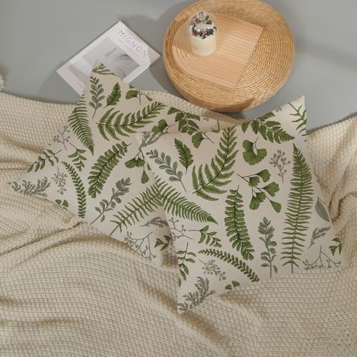 Sage Green Spring Pillow Covers 18x18 Inch 2 Pcs Vintage Leaf Plant Decor Throw Pillows Tropical Botanical Leaves Seasonal Outdoor Decoration Pillowcase Linen Cushion Cover for Couch Sofa - Image 5