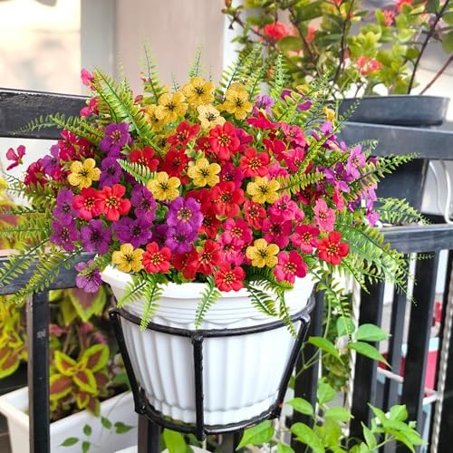 HyeFlora Artificial Faux Outdoor Flowers Plants for Summer Outside Decoration, 14 Bundles Fake Silk Colorful Daisy Ferns UV Resistant Realistic for Front Door Porch Planter Patio Yard - Image 6