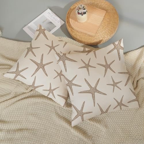 Brown Tan Starfish Pillow Covers 16x16 Set of 2 Coastal Throw Pillows Summer Nautical Ocean Beach Theme Decorative Pillowcase Outdoor Farmhouse Linen Decor Cushion Case for Couch Home Bedroom - Image 6