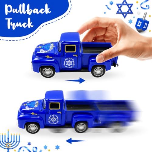 Hanukkah Truck Decor with 3 Wooden Dreidels and Gold Gelt Coins, 5.7-Inch - Image 4