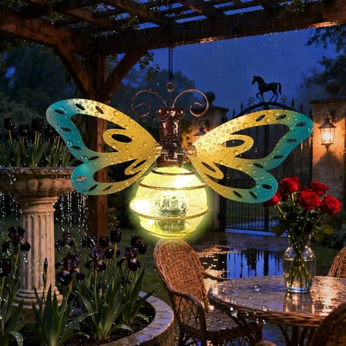 2 Pack Butterfly Outdoor Decor with Bouncy Springs Pendant Lights Birthday Gifts for Women Mom Grandma,Hanging Solar Lights Outside Waterproof Metal Solar Garden Decoration for Porch,Yard,Patio - Image 5