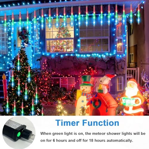 Aluan Christmas Meteor Shower Lights Outdoor, 20 Tubes 16 inch 720 LED Plug in Waterproof Falling Rain Lights for Xmas Halloween Holiday Trees Yard Roof Decoration, Multicolor - Image 5