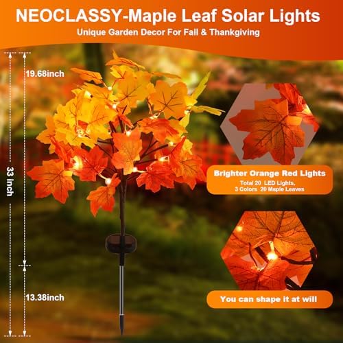 2Pack Fall Solar Lights Outdoor Decorative, Waterproof 40Led Orange Fall Lights with 80 Maple Leaves Path Lights, Solar Lights for Fall Autumn Patio Garden Halloween Thanksgiving Decorations - Image 6