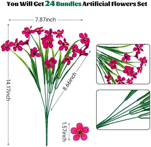 24 Pcs Artificial Flowers for Outdoor, Plastic Fake Flowers Decor, Rose Red - Image 2