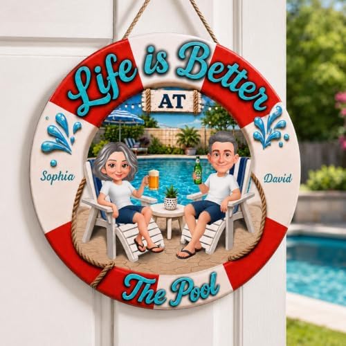 Personalized Life Is Better At The Pool Wood Sign, Gift For Couple, Husband, Wife, Summer Porch, Patio, Bar, Pool Decoration - Image 3