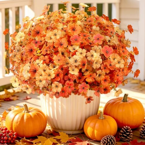 AmyHomie 16 PCS Artificial Fall Flowers for Outdoors, Orange Fake Mums by AmyHomie
